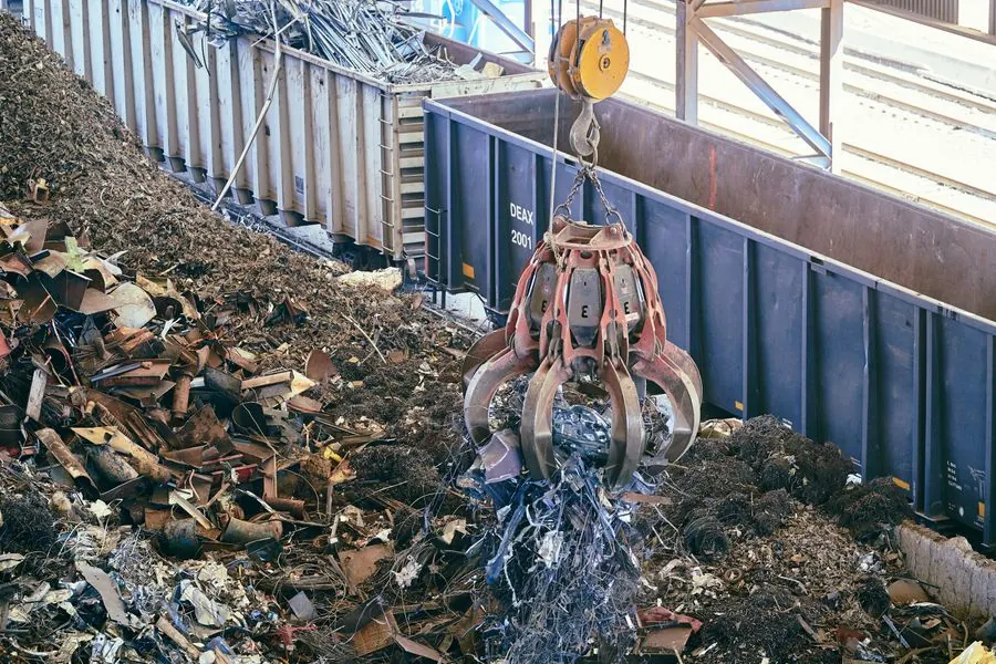 Claw crane at an industrial recycling facility